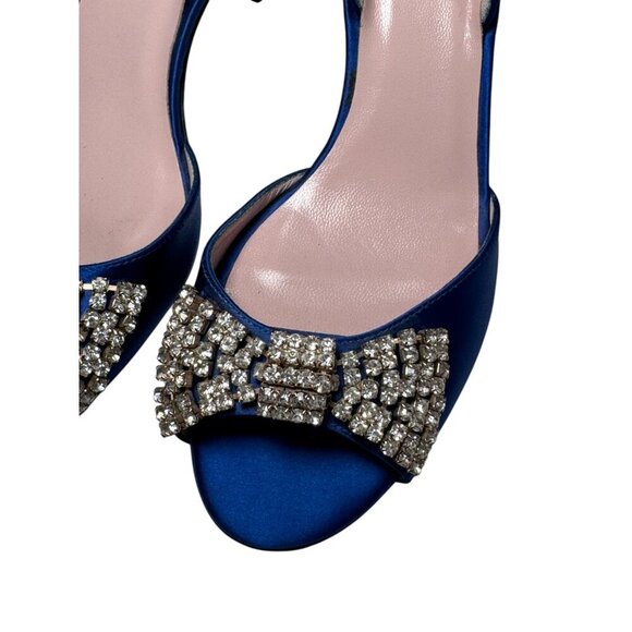 New KATE SPADE Womens Blue Jeweled Bow Satin Slingback Heels Sandals Size 8 B - Picture 4 of 8